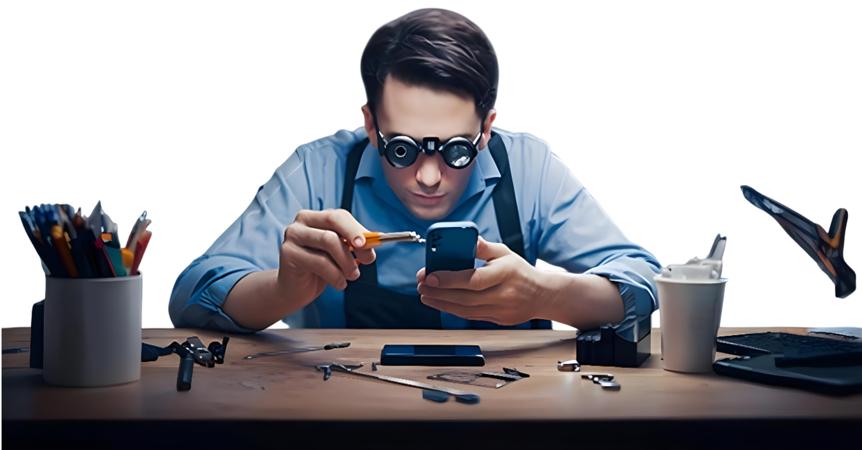 Technician repairing a smartphone using precision tools