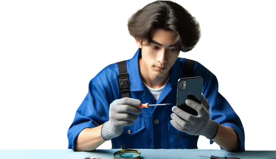 Technician repairing a smartphone using precision tools