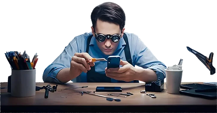 Technician repairing a smartphone using precision tools